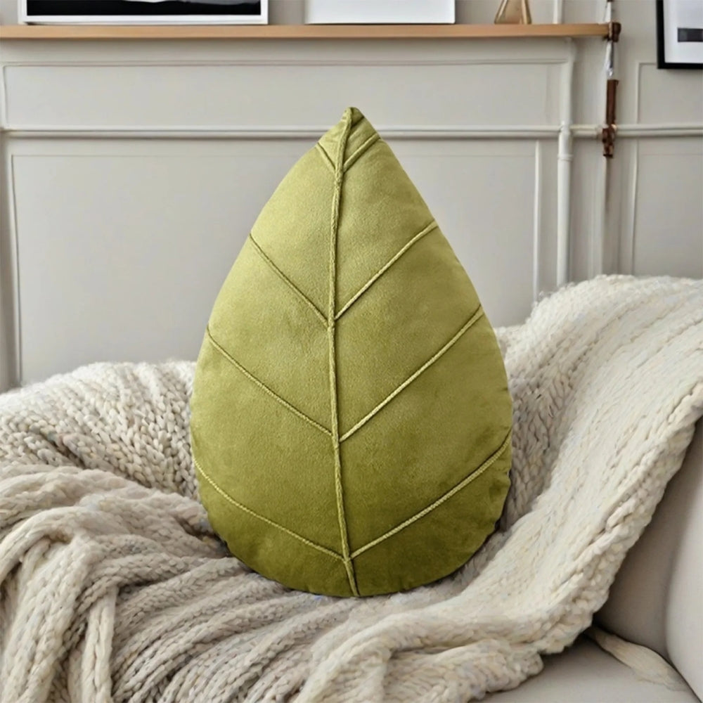 Leaf Shaped Plush Microfiber Cushion in Lush Green