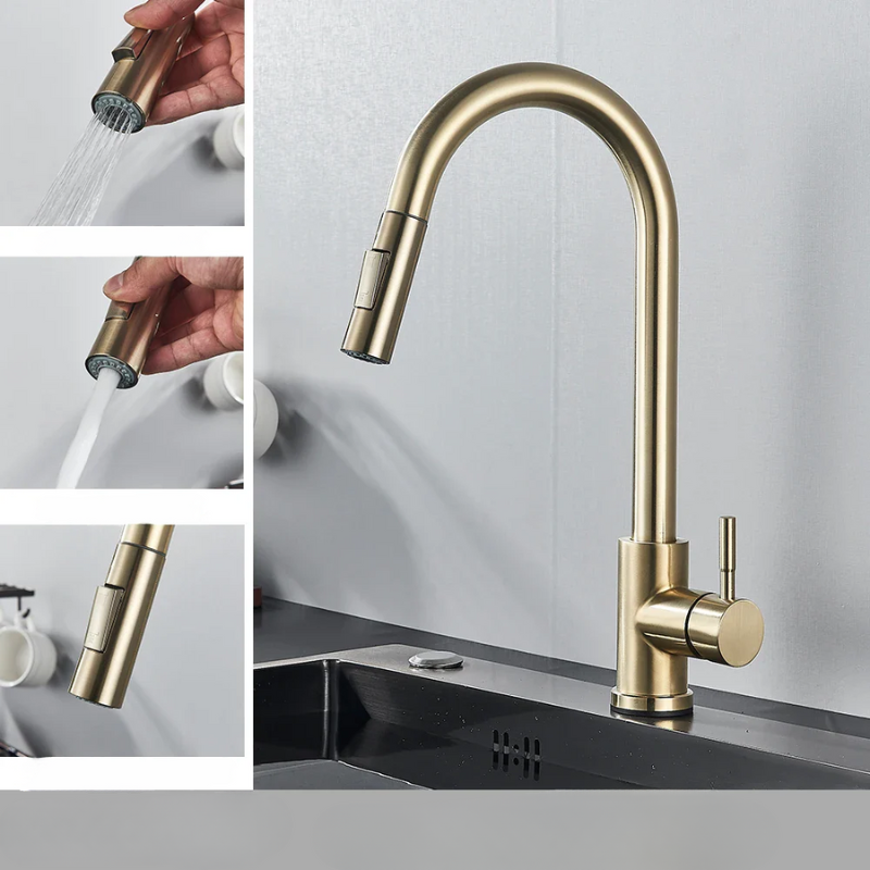Flexible Brushed Nickel Kitchen Faucet with Rotating Spout