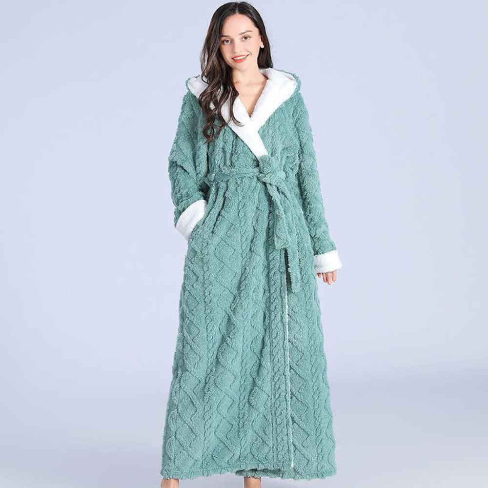 Plush Long Hooded Bathrobe with Pockets