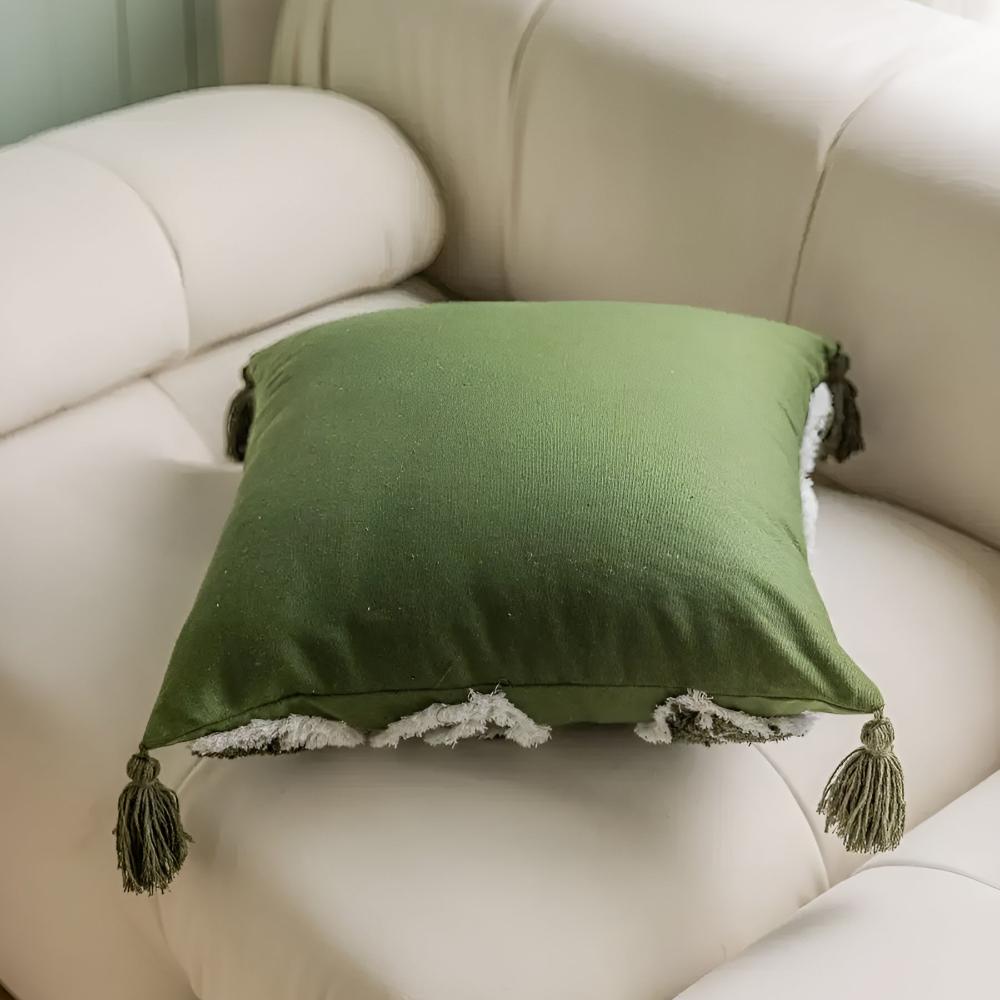 Leaf Motif Plush Cushion Cover with Tassel