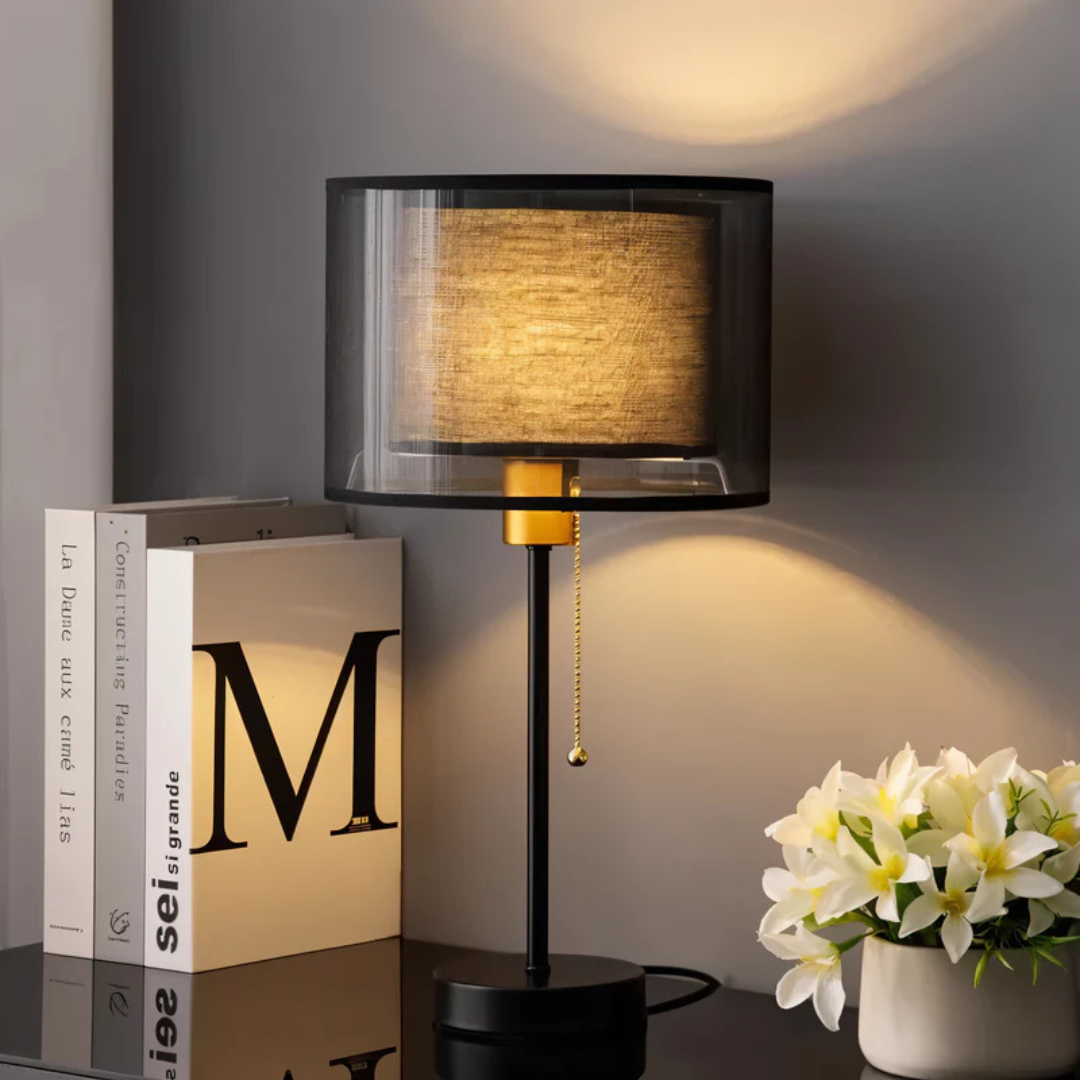 Double Fabric Shade Table Lamp with Metal Base
