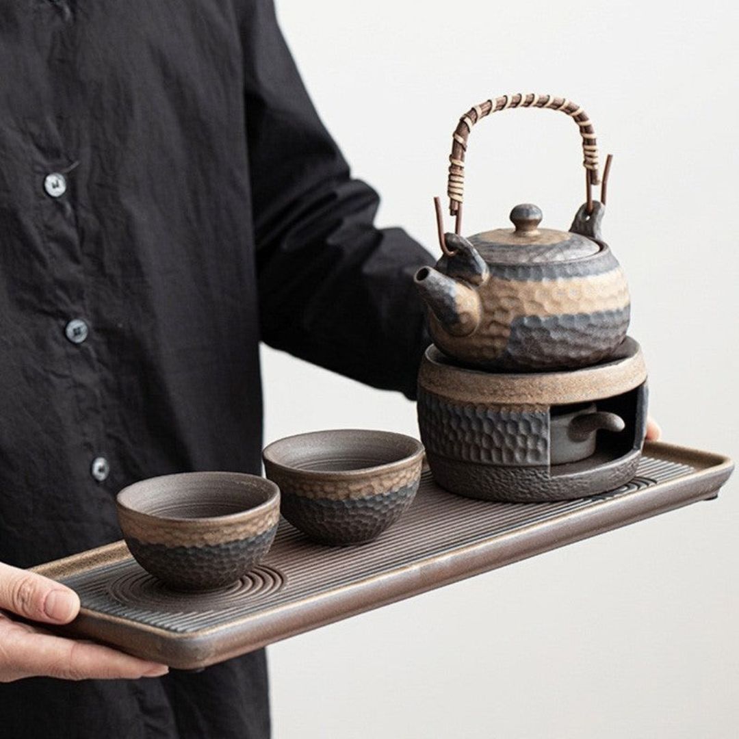 Japanese Ceramic Tea Set with Warmer and Unique Glaze