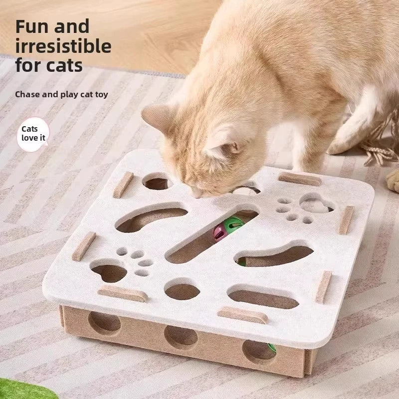 Interactive Felt Cat Puzzle Toy with Bells