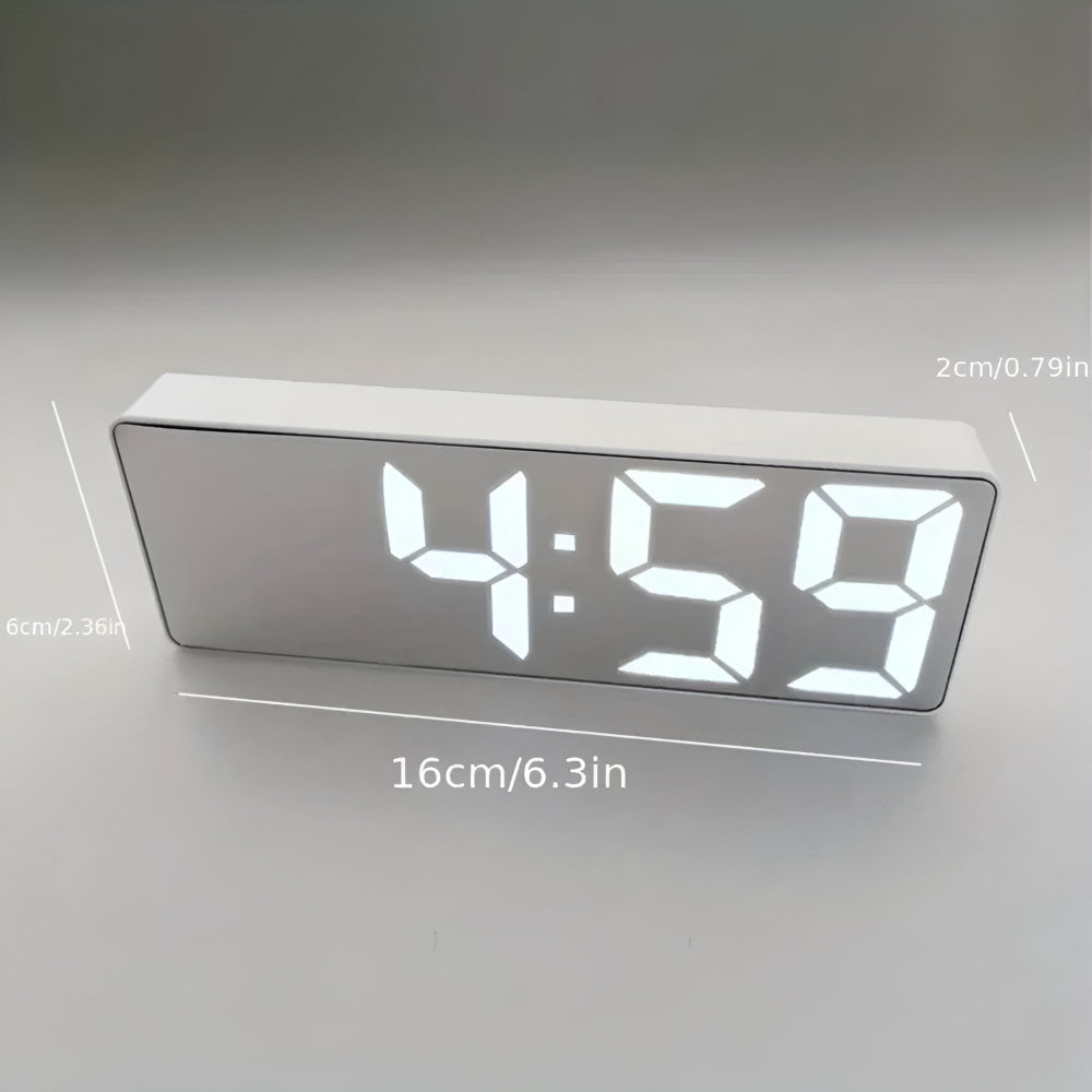 Digital LED Mirror Alarm Clock with Adjustable Snooze and Temperature Display