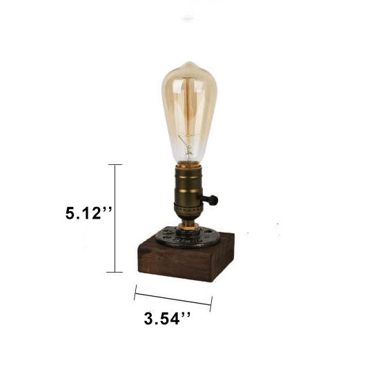 Vintage Industrial Iron Table Lamp with Pine Wood Accent