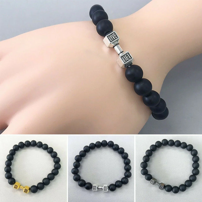 Chakra Dumbbell Bracelet in Black Onyx and Lava Stone