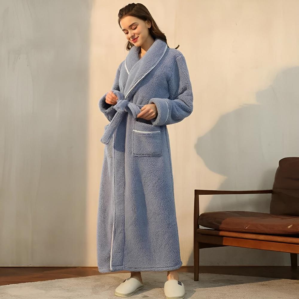 Coral Fleece Shawl Collar Bathrobe with Pockets