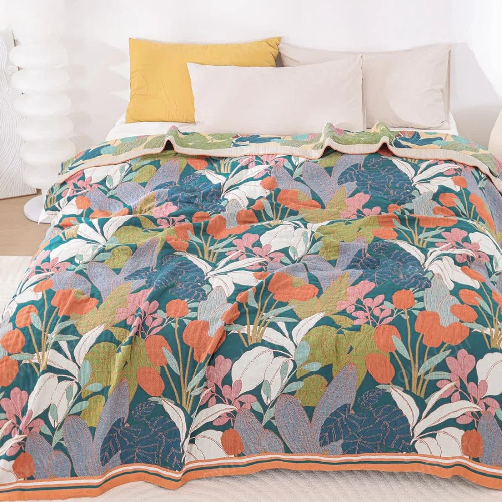 Botanical Cotton Gauze Blanket for All-Season Comfort