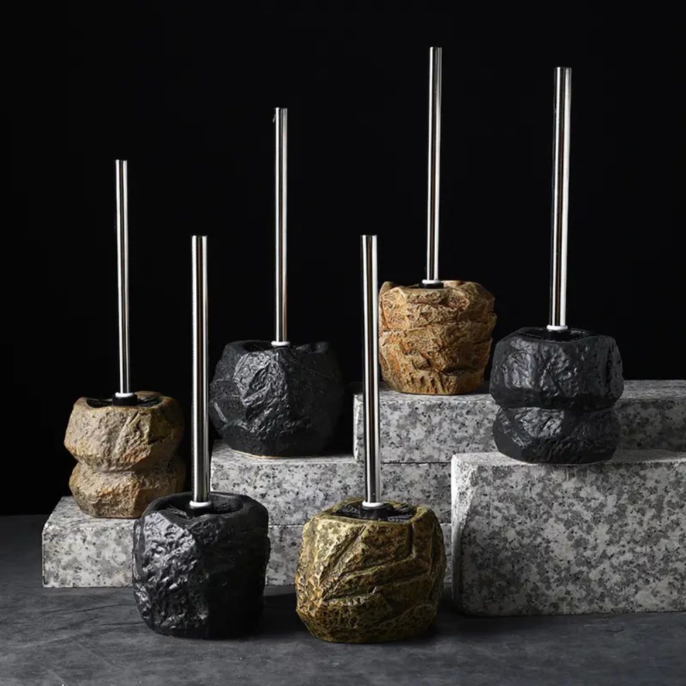 Stone-Inspired Ceramic Toilet Brush with Holder