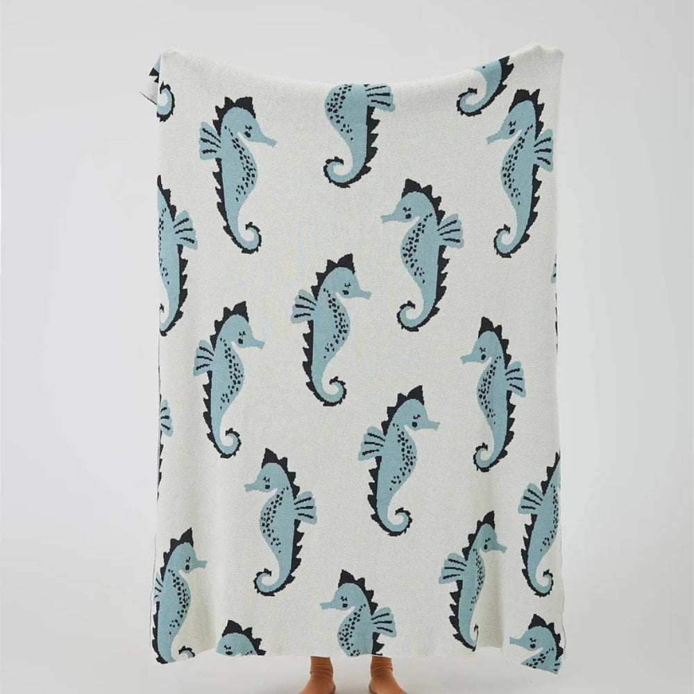 Coastal Seahorse Jacquard Knit Throw Blanket