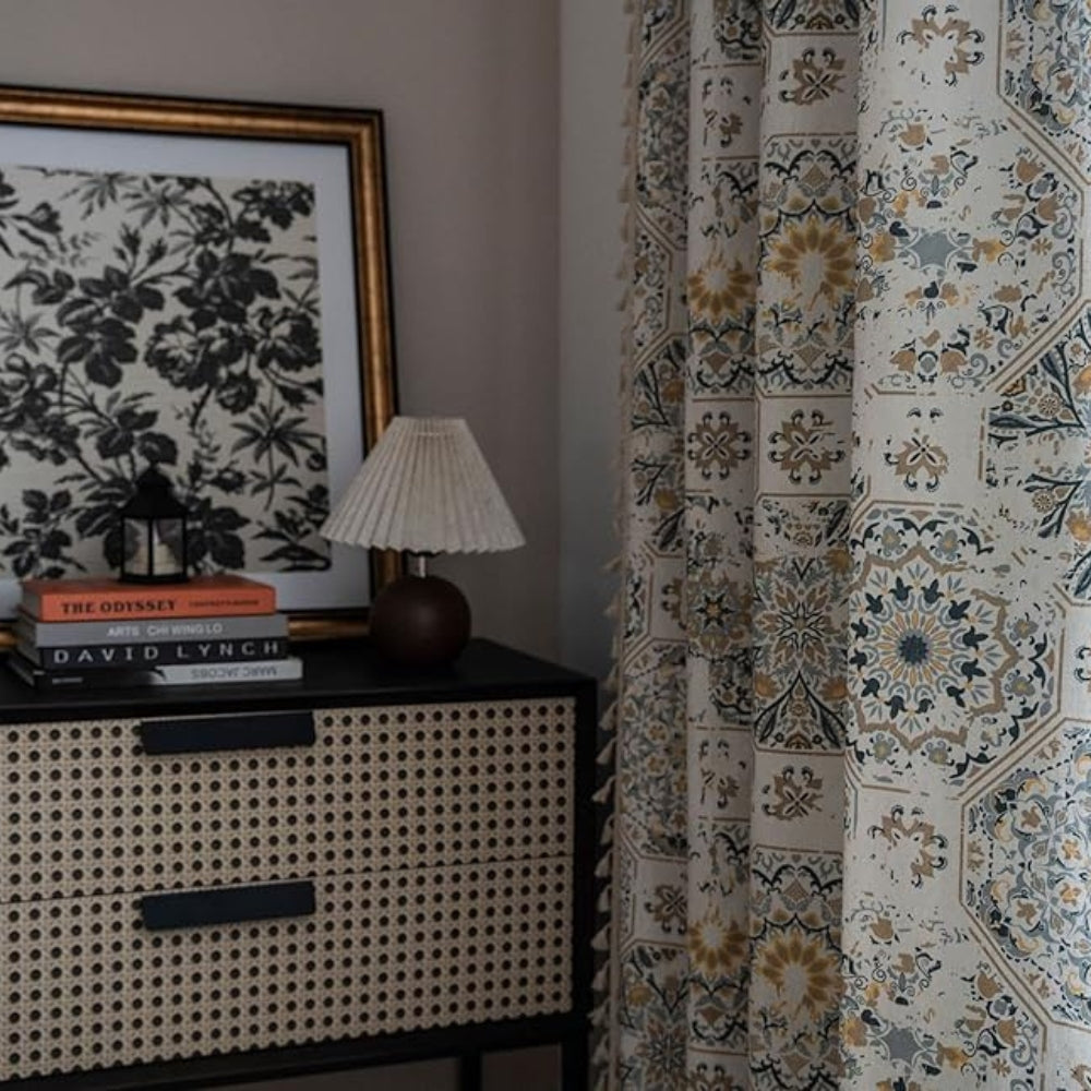 Boho Floral Tassel Curtain for Light-Filtering Privacy