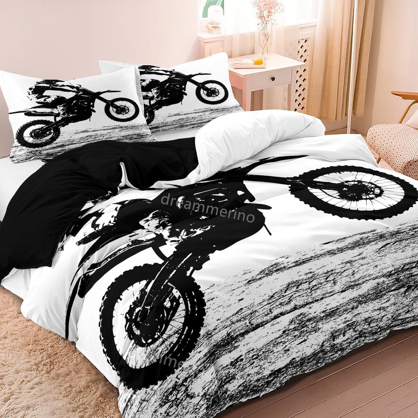 Motorcycle Duvet Cover Set with Pillowcases, Soft Microfiber