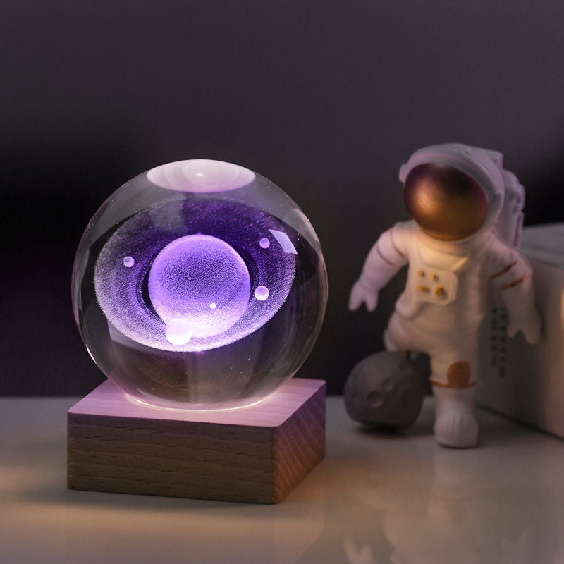 3D Galaxy Crystal Ball Night Light with LED Base