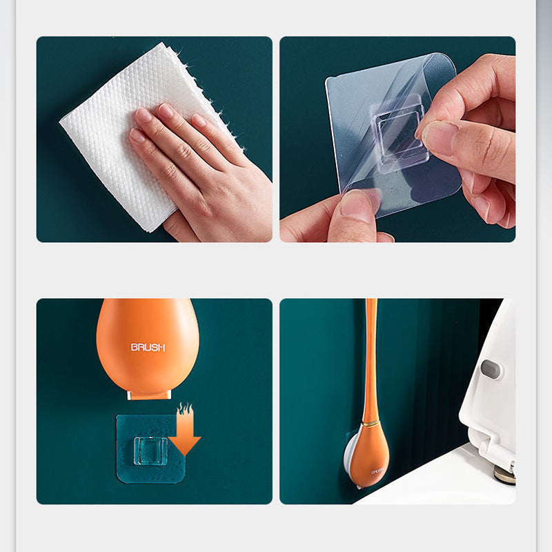 Long-Handled Silicone Toilet Cleaning Brush with Wall Mount