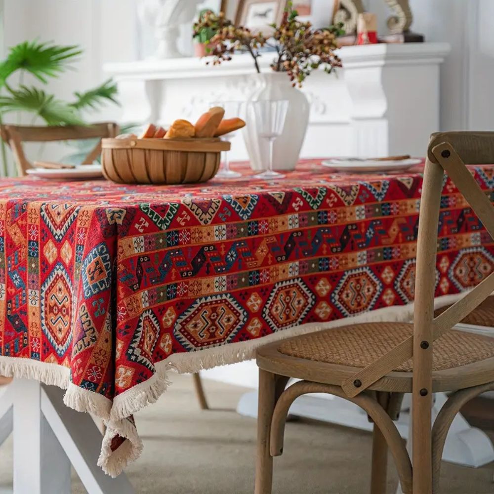 Bohemian Jacquard Tablecloth with Fringe Accents