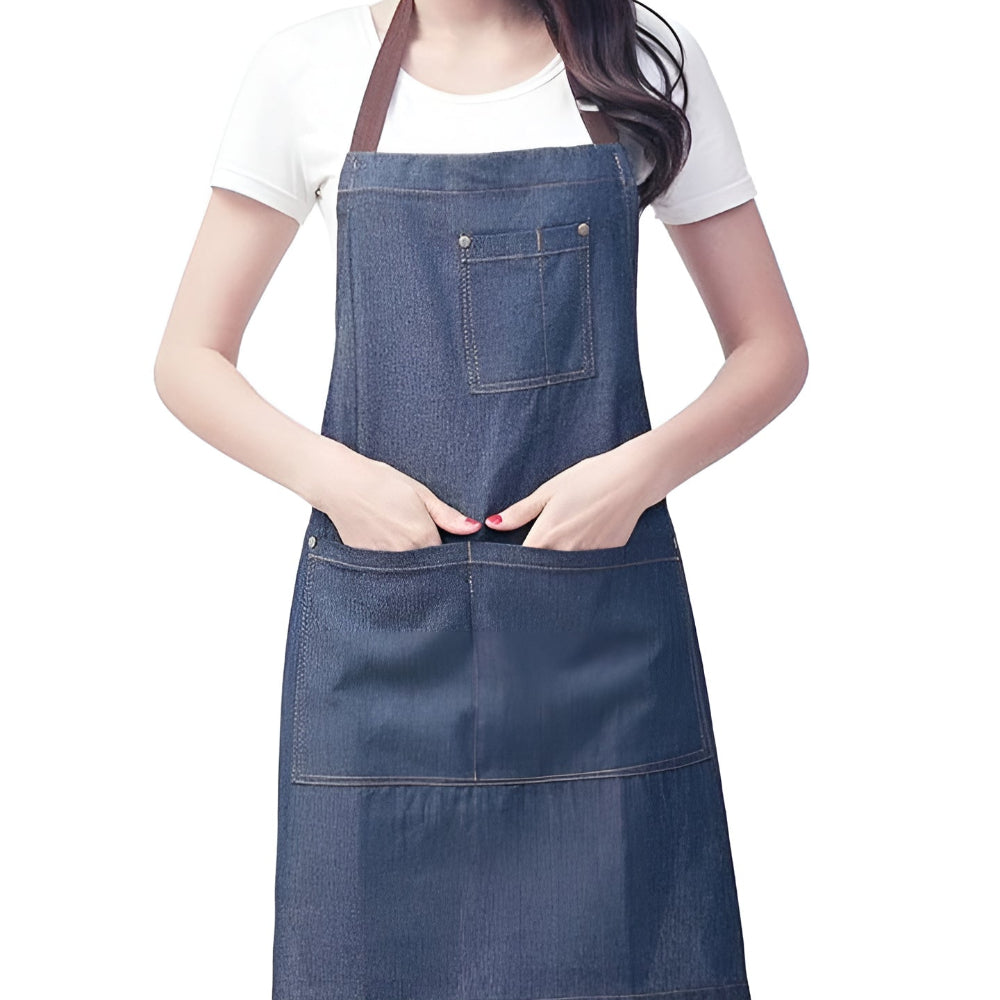 Adjustable Blue Denim Chef Apron with Front Pocket