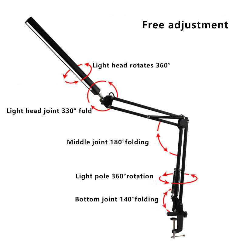 LED Adjustable Clip Desk Lamp with Long Arm and USB Power