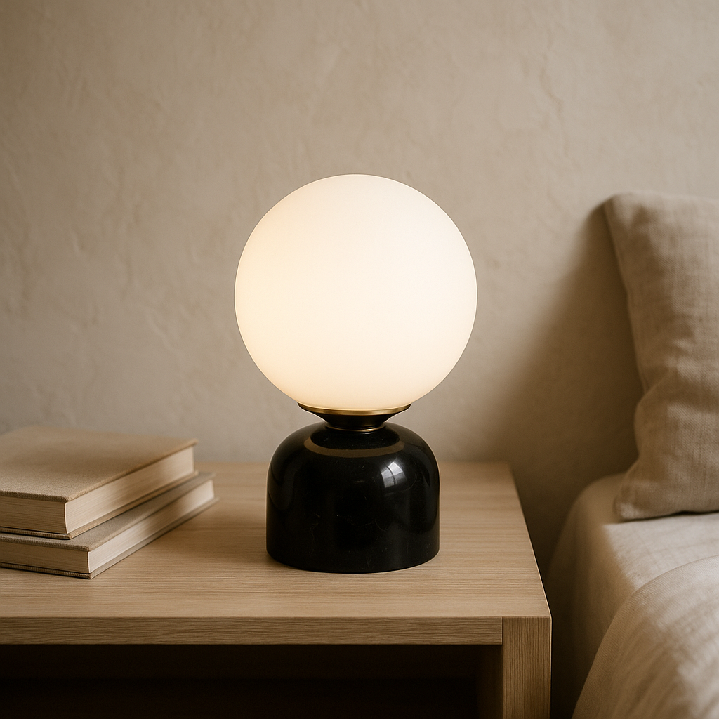 Marble Table Lamp with Glass Shade – Scandinavian Minimalist Design