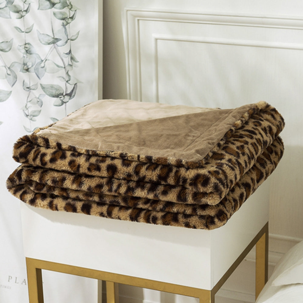 Leopard Print Faux Fur Throw Blanket