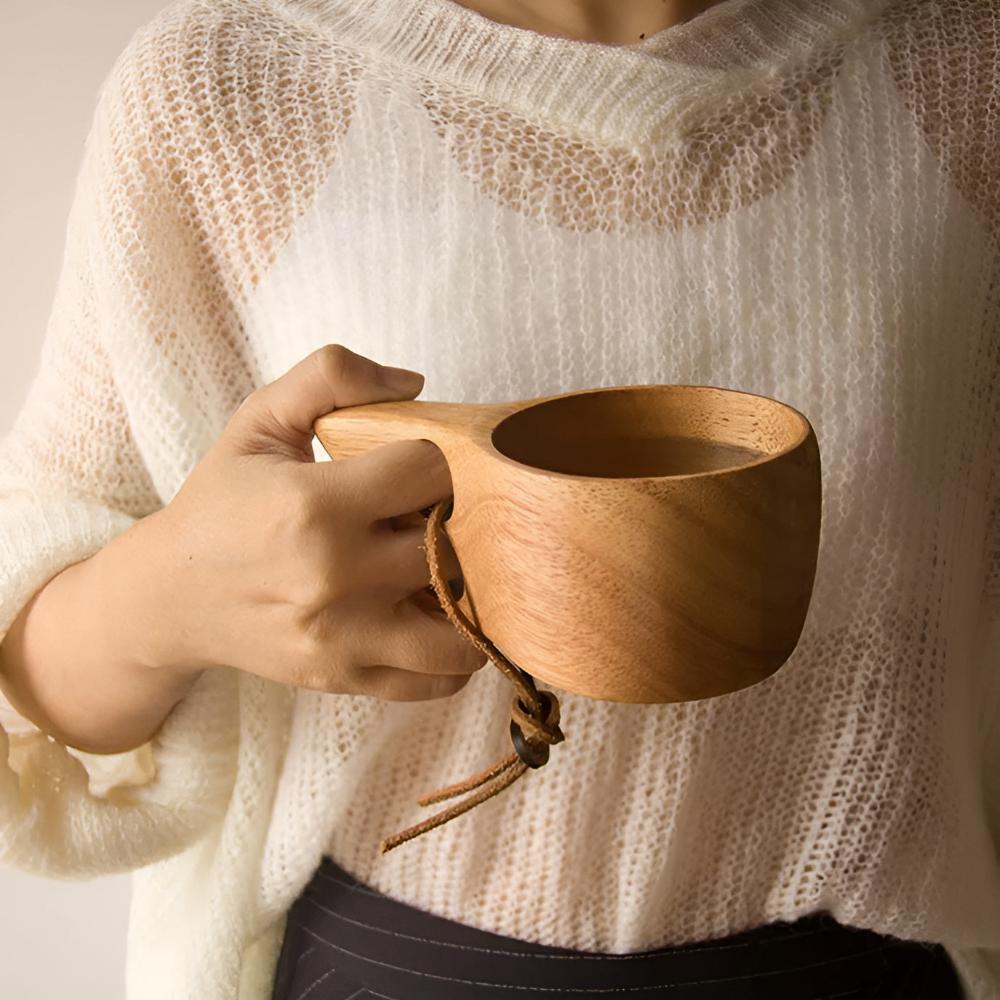 Natural Rubberwood Handcrafted Mug Set