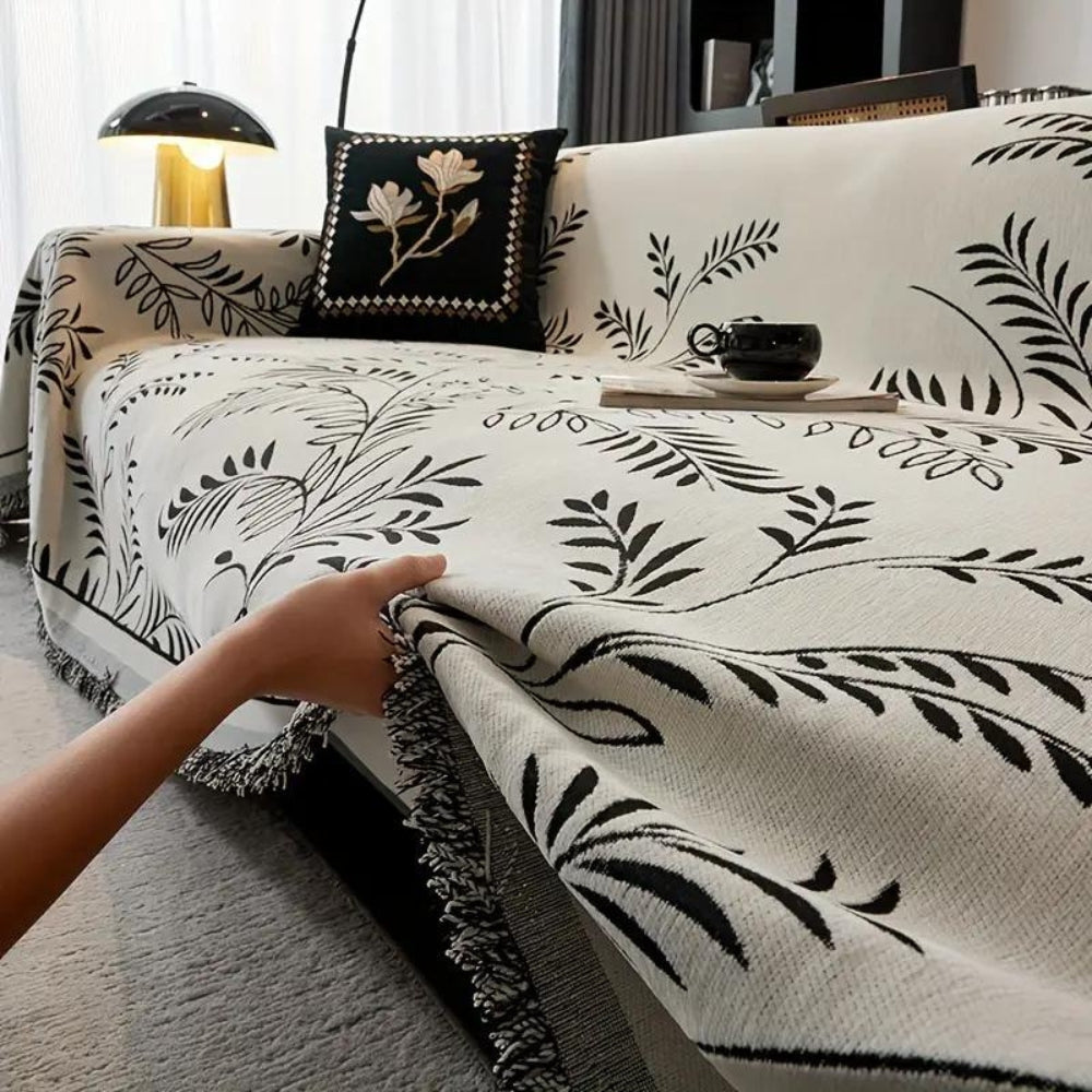 Chenille Sofa Cover with Tassels - Soft, Stain-Resistant Fabric