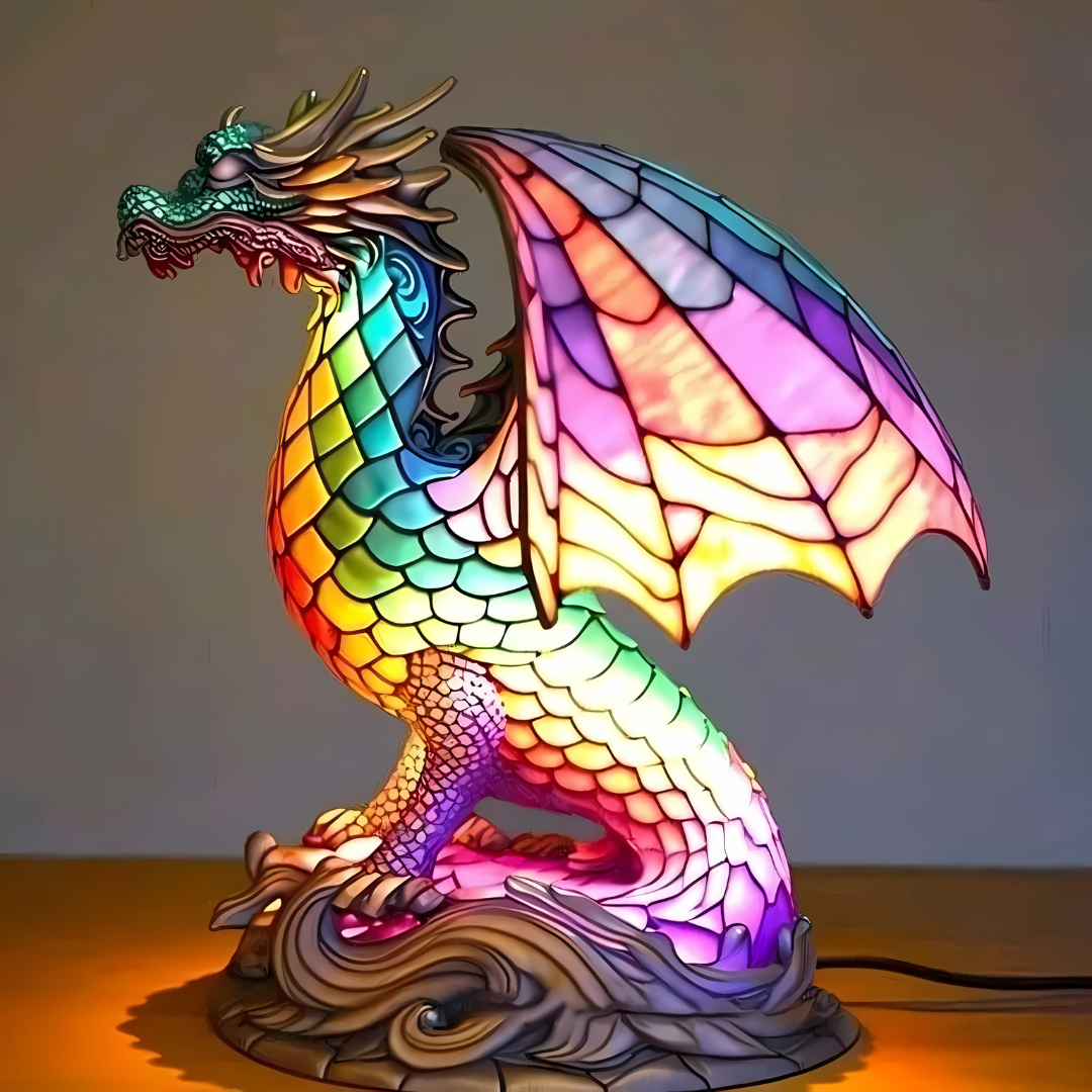 Hand-Painted Glass Table Lamp with Animal Motifs