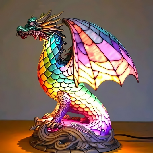 Hand-Painted Glass Table Lamp with Animal Motifs