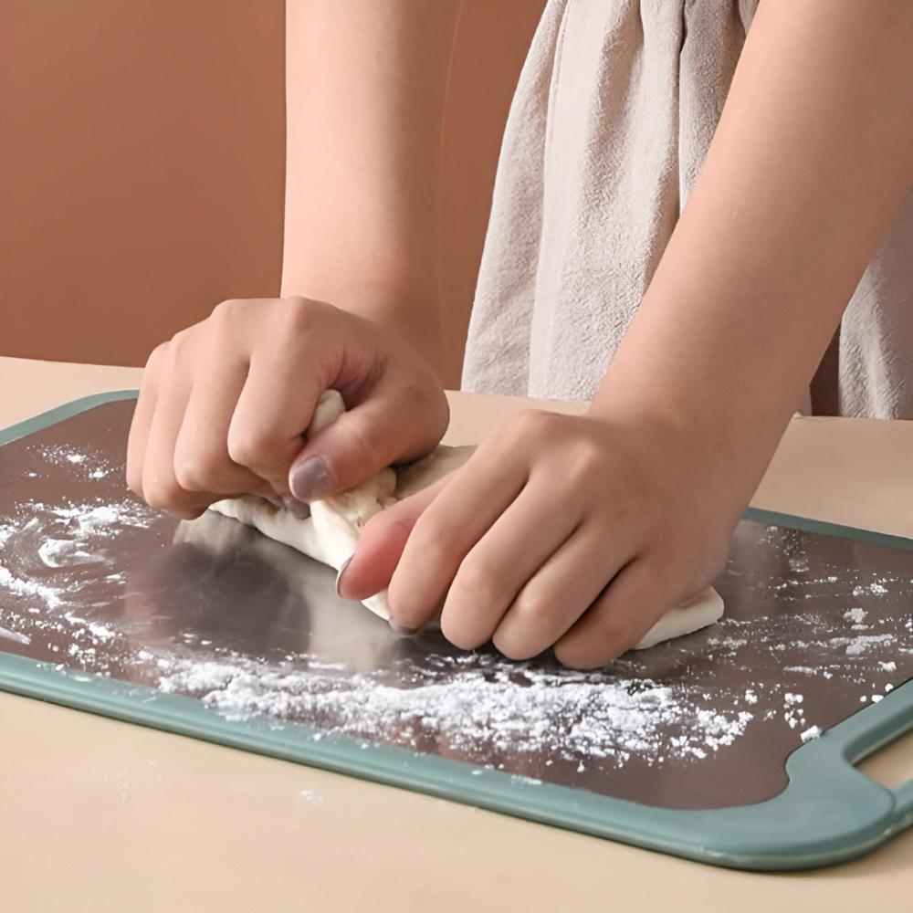 Double-Sided Stainless Steel Chopping Board with Garlic Grinder