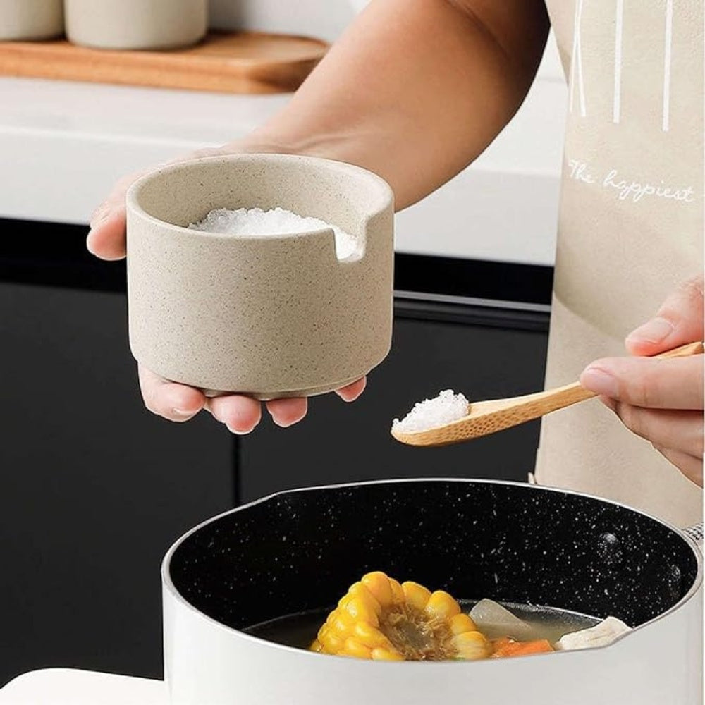 Ceramic Seasoning Jar Set with Wooden Lids