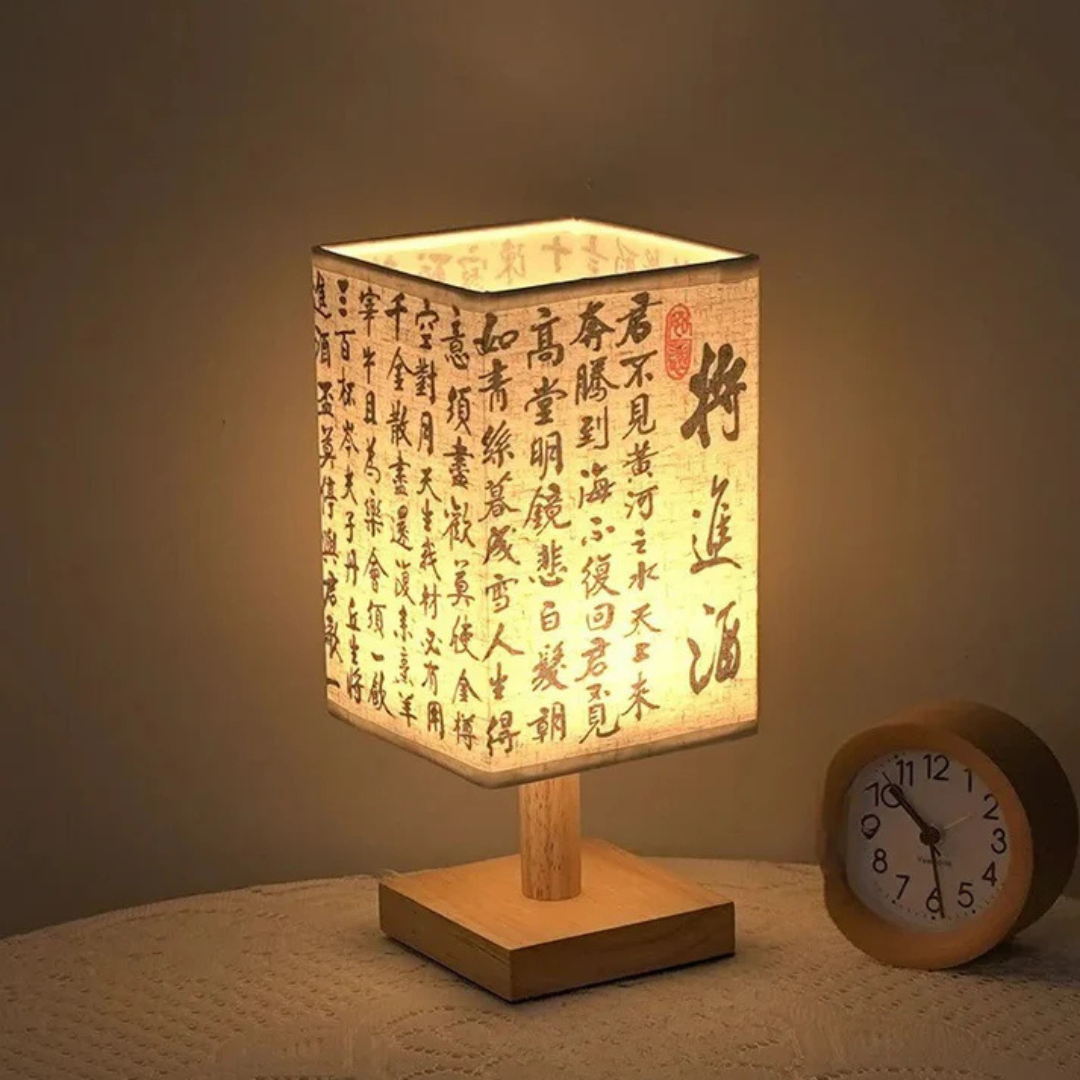 Modern LED Table Lamp with Wood and Fabric Design