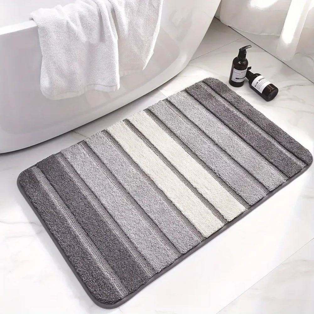 Ultra-Soft Striped Absorbent Bath Mat with Non-Slip Backing