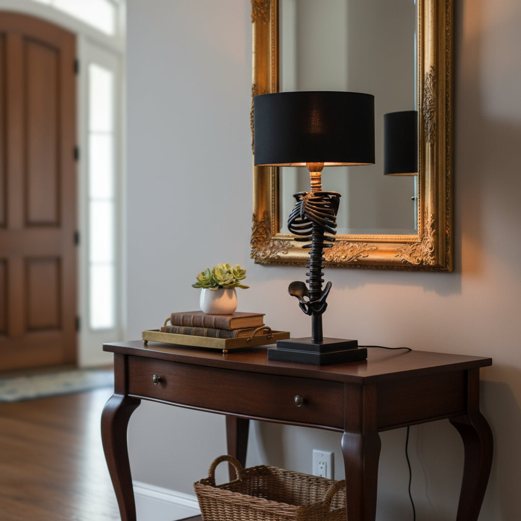 Skeleton Table Lamp with Gold and Copper Shade