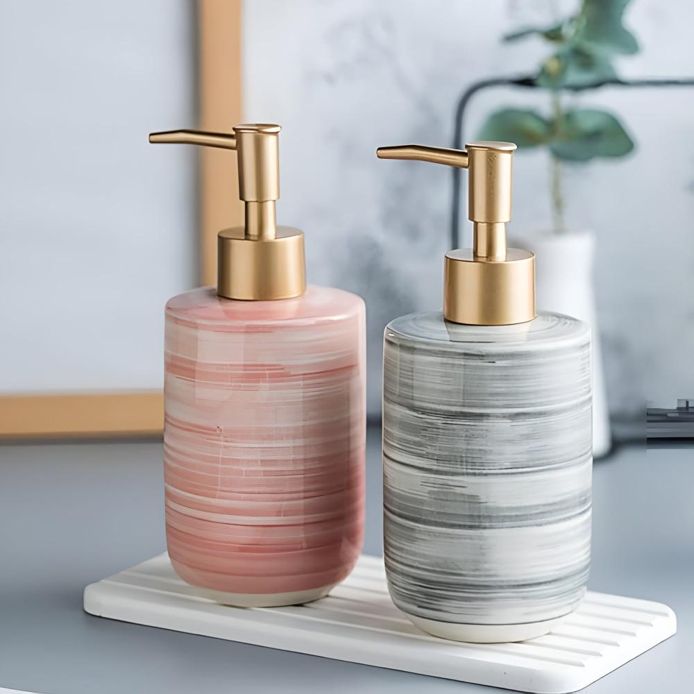 Textured Ceramic Soap Dispenser with Glossy Finish