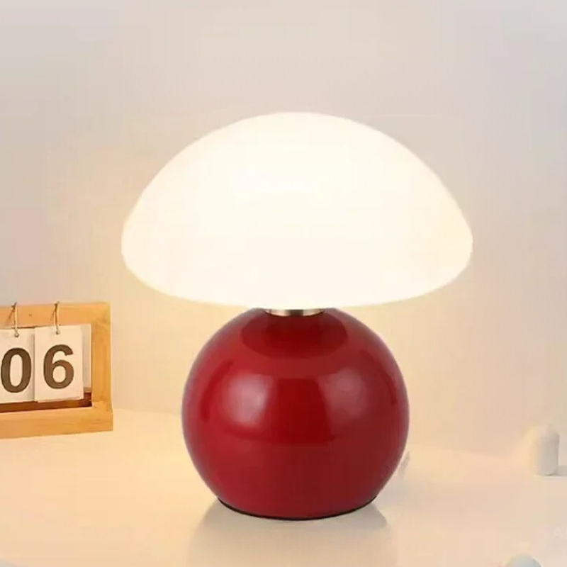 Cream Ceramic Mushroom Table Lamp with Warm LED Glow