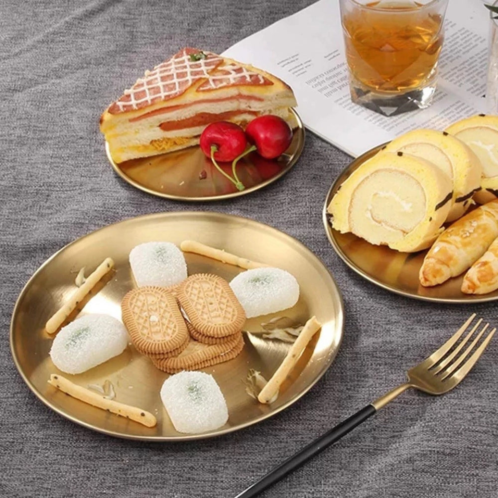 Golden Stainless Steel Serving Plates - Elegant & Rust-Resistant