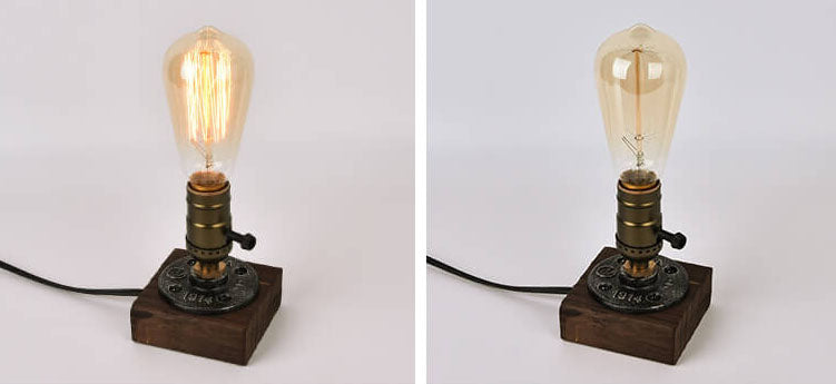 Vintage Industrial Iron Table Lamp with Pine Wood Accent