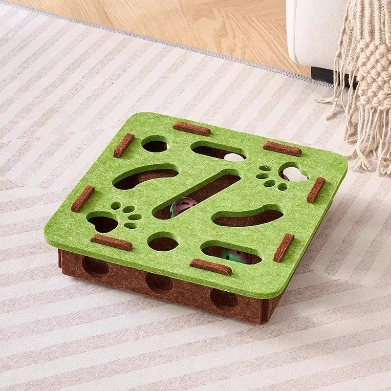 Interactive Felt Cat Puzzle Toy with Bells