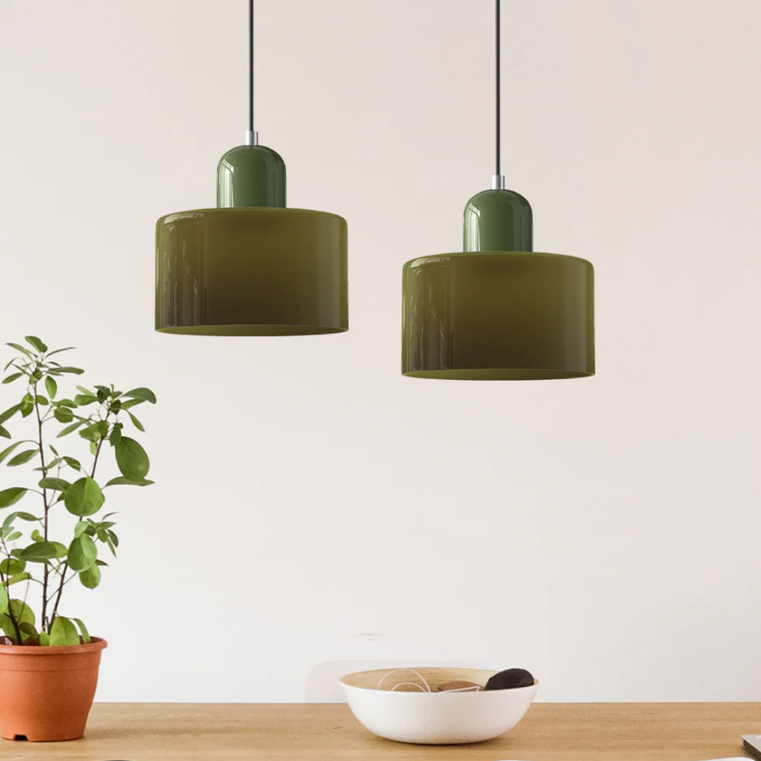 Retro Glass Shade Hanging Lamp with Adjustable Cable
