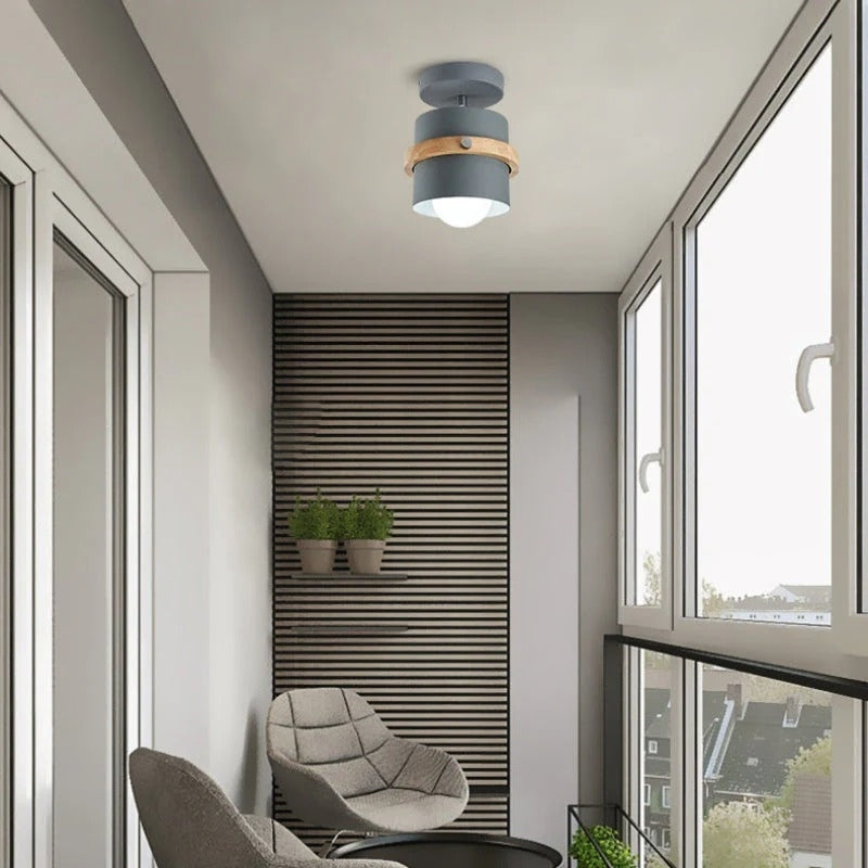 Rotating Layered Wood and Metal Ceiling Light