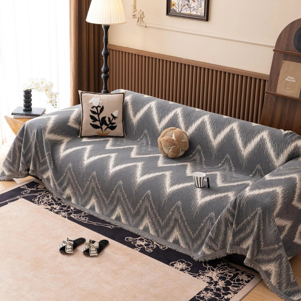 Ochre Chevron Textured Chenille Sofa Cover