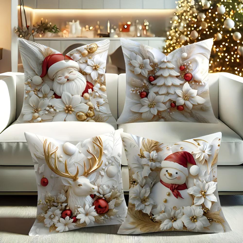 Christmas Velvet Cushion Covers Set of 4 with Holiday Designs