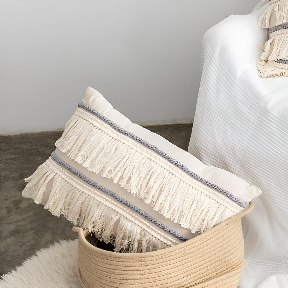 Bohemian Fringe Tassel Cushion Covers in Soft Linen