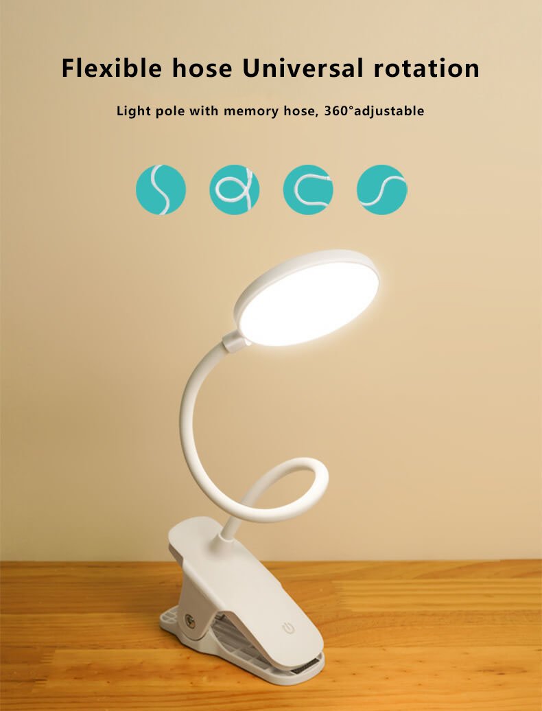 Rechargeable LED Clip Desk Lamp with Eye Protection