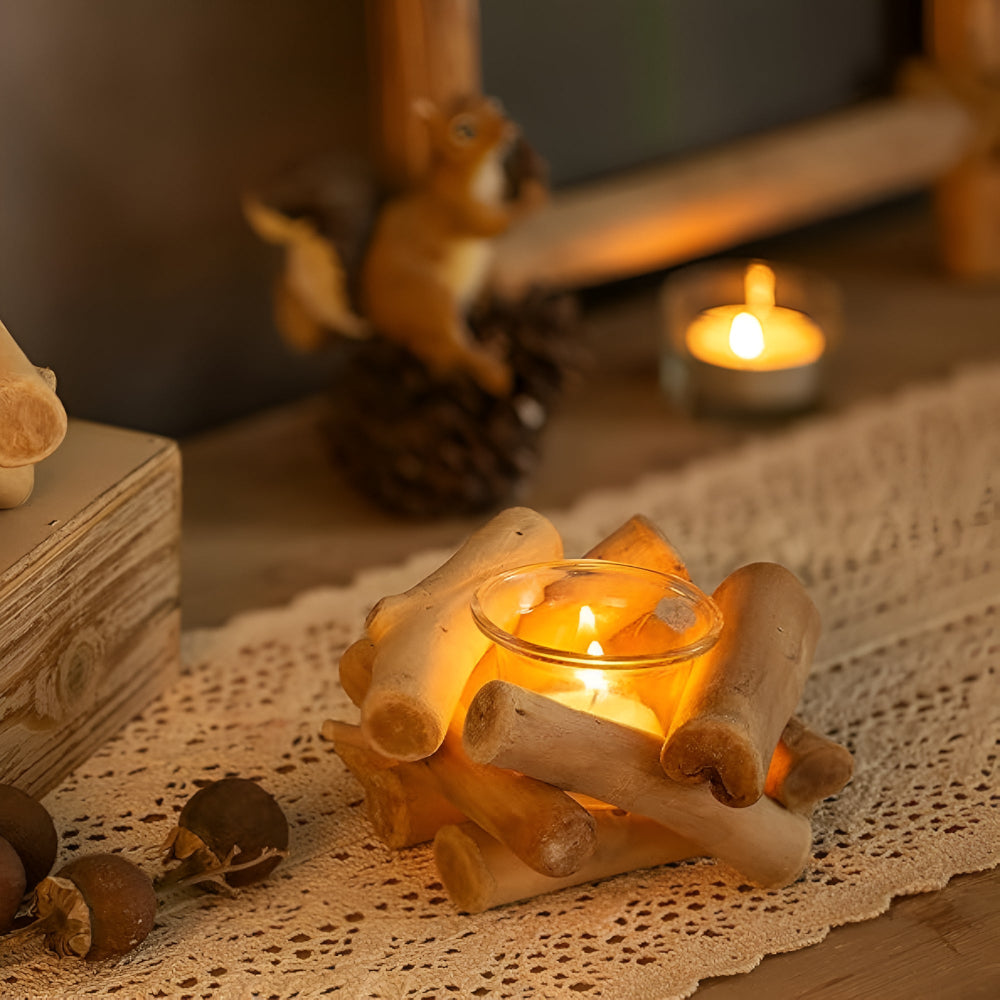 Driftwood Tealight Candle Holder with Glass Insert