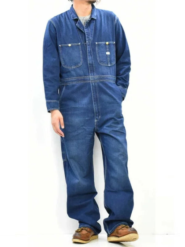 Relaxed Fit 100% Cotton Denim Coveralls with Zip Closure