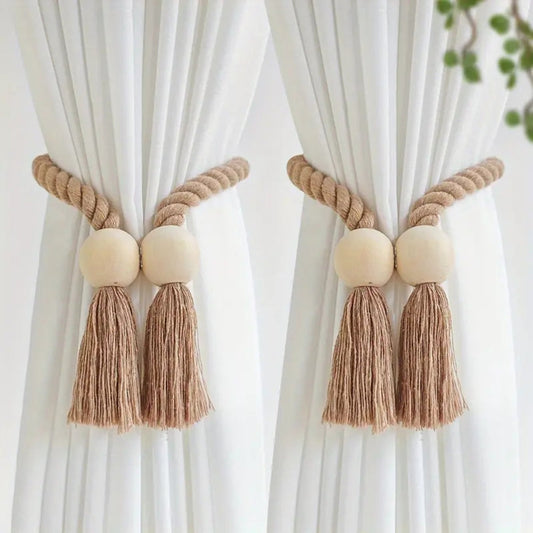 Wooden Bead Tassel Curtain Tie-Back Set