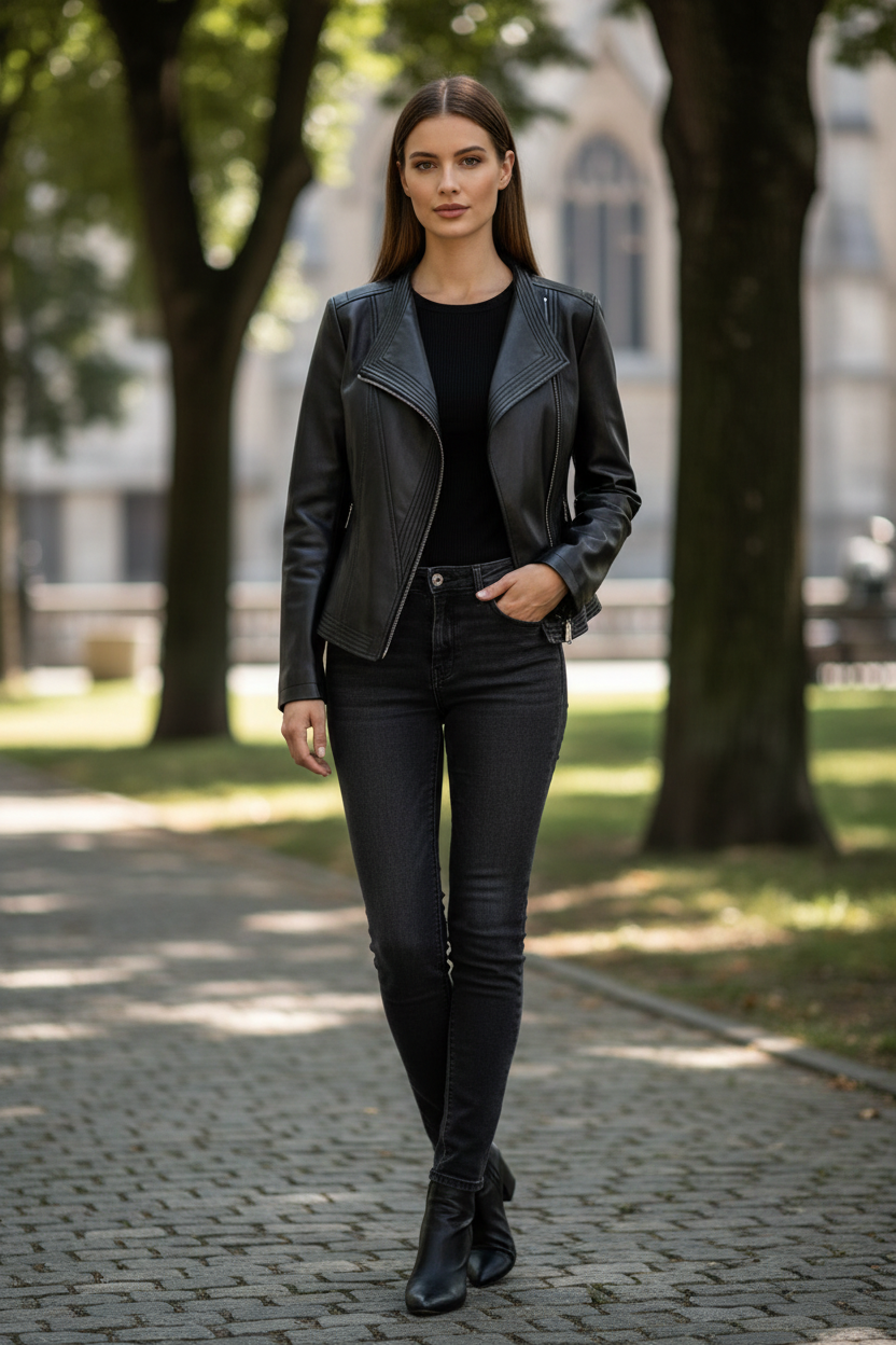 Fitted PU Leather Women's Jacket for Elegant Everyday Style
