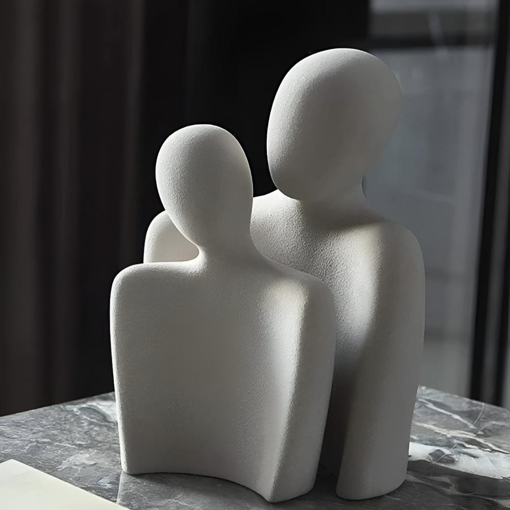 Ceramic Romantic Couple Sculpture in Grey Finish