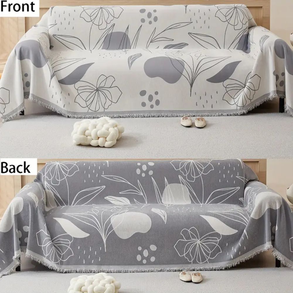 Reversible Floral Chenille Sofa Wrap with Tassels