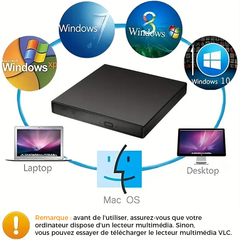 Portable External CD DVD Player with USB Compatibility